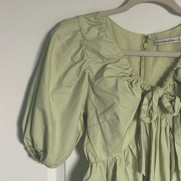 Abercrombie & Fitch Green Cinch-Front Puff Sleeve Poplin Mini Dress 35756 - Picture 4 of 14